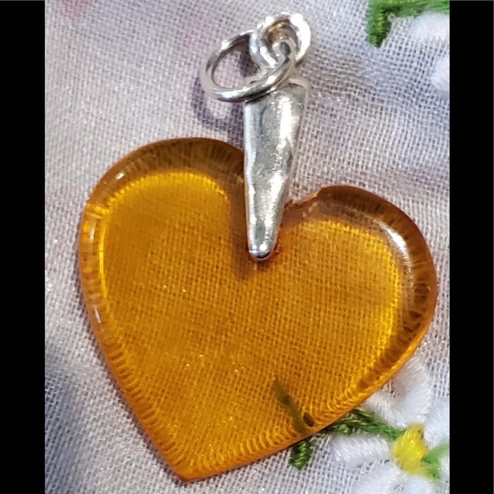 Amber Heart Pendant in Sterling Silver